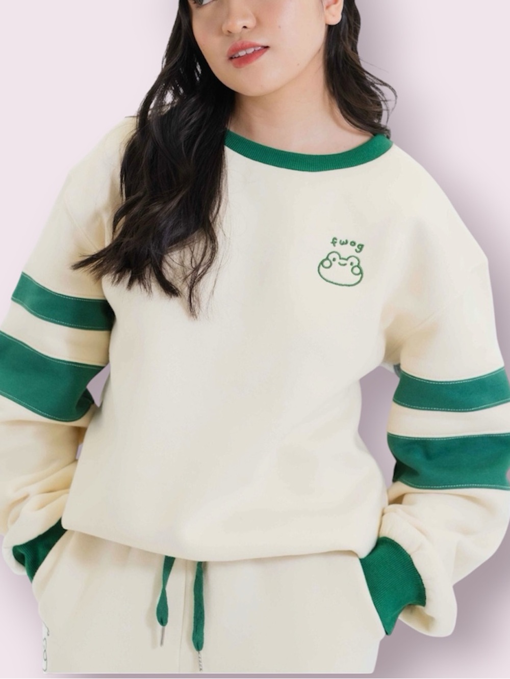 ItsKleine Fwoggy Varsity Collegiate Embroidered Frog Pullover Sweatshirt Unisex